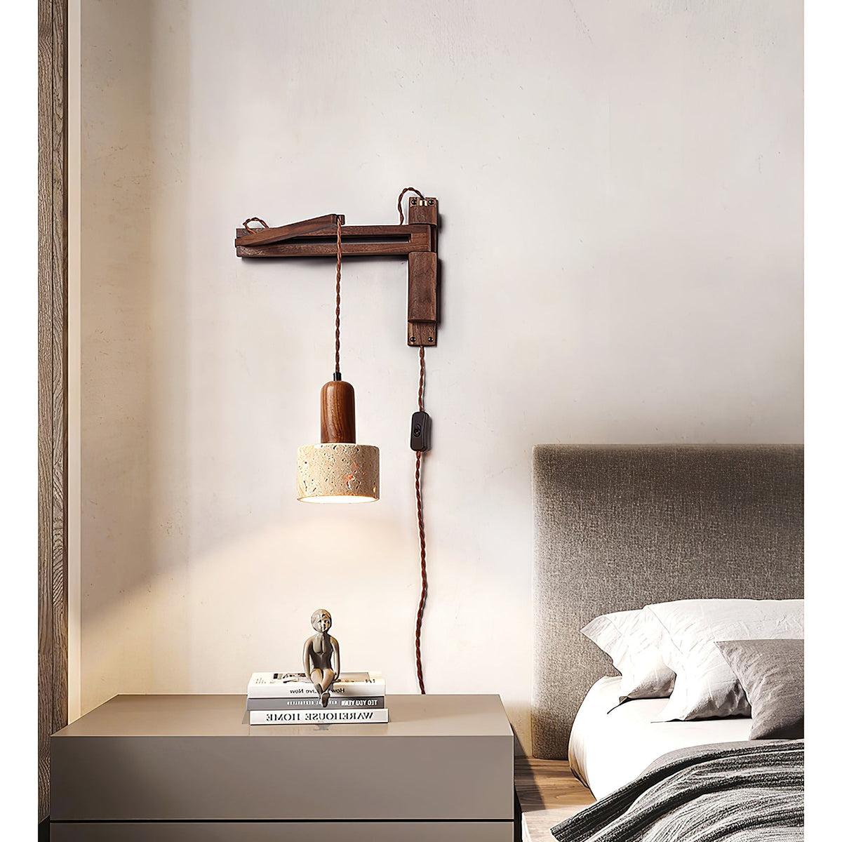
Cezoria Travertine Swing Arm Wall Sconce - Adjustable