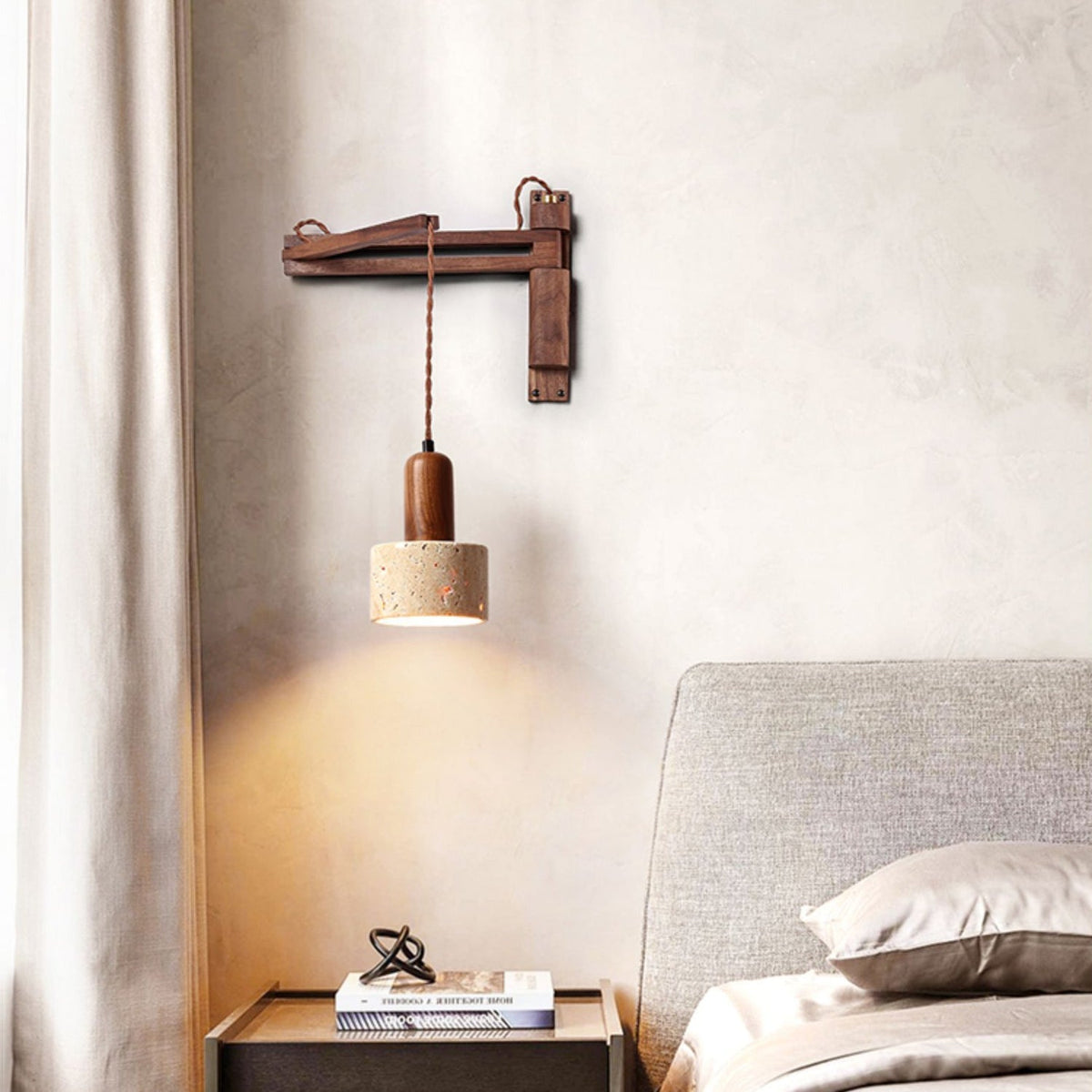 
Cezoria Travertine Swing Arm Wall Sconce - Adjustable