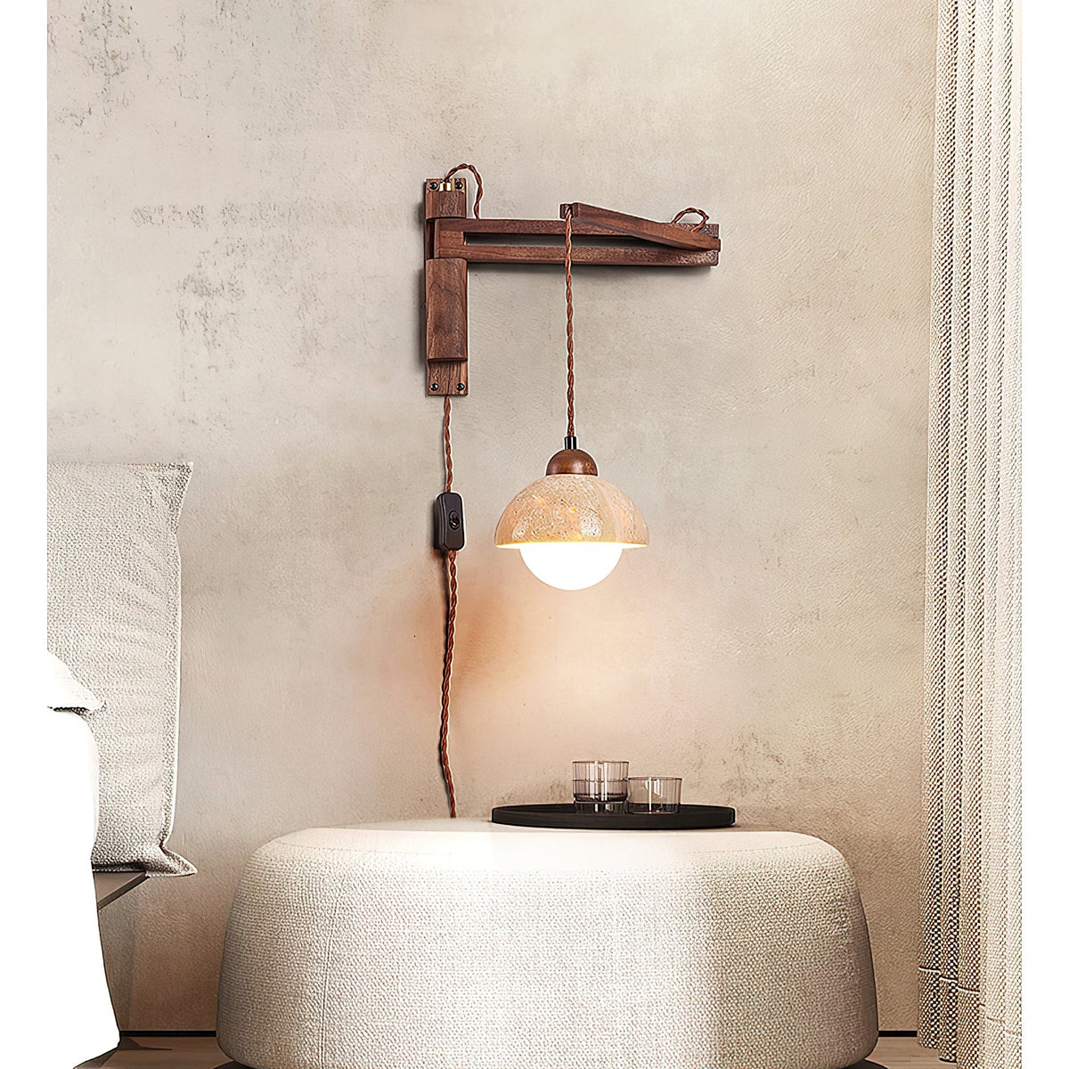 
Cezoria Travertine Swing Arm Wall Sconce - Adjustable